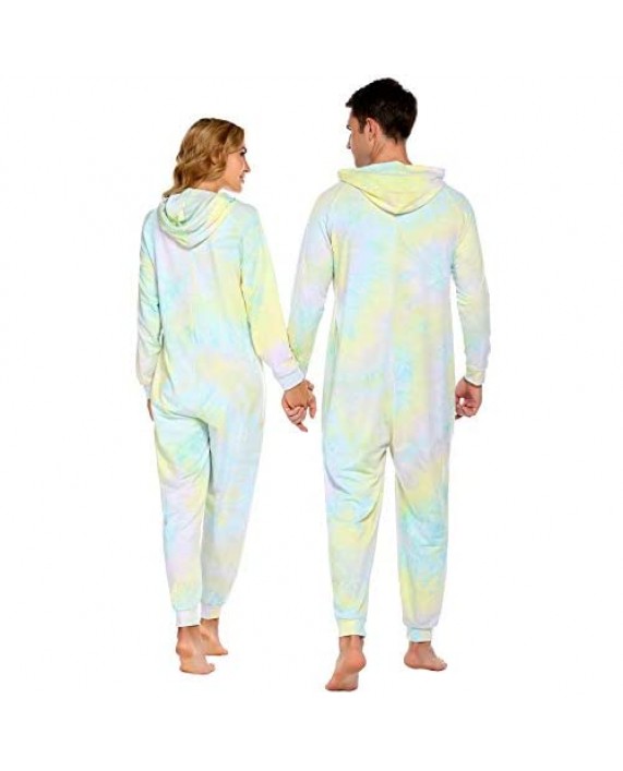 Ekouaer One Piece Pajamas Couples Long Sleeve Onesie Non Footed Union Suit with Hoodie (Women and Men)