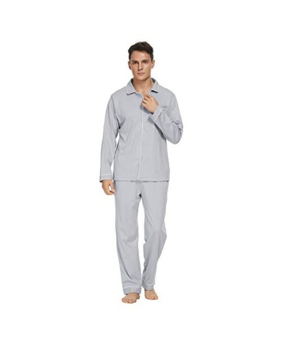 GOSO Mens Pajama Set 100% Cotton Long Sleeve Top & Bottom Sleepwear Lounge Set