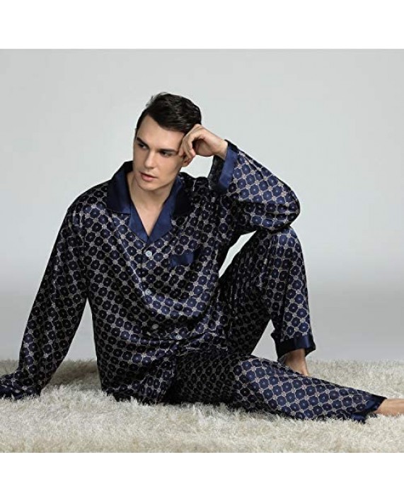 Haseil Men's Satin Pajama Set Silk Classic Long Sleeve Button Down Luxury Sleepwear Loungewear Pjs
