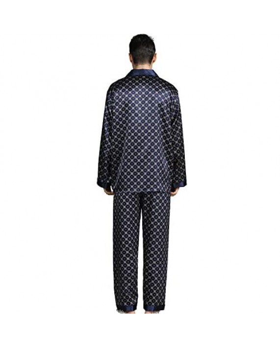 Haseil Men's Satin Pajama Set Silk Classic Long Sleeve Button Down Luxury Sleepwear Loungewear Pjs