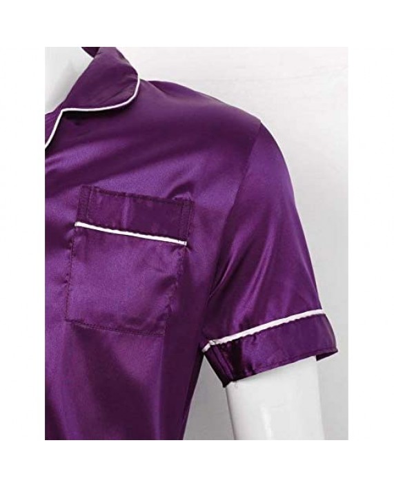 Hularka Men's Pajamas Set Satin Silk Lounge Shorts Short Sleeve Shirt 2-Piece Nightwear Sleepwear