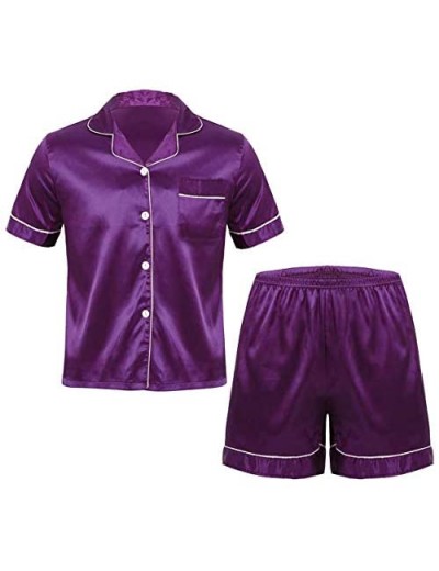 Hularka Men's Pajamas Set Satin Silk Lounge Shorts Short Sleeve Shirt 2-Piece Nightwear Sleepwear