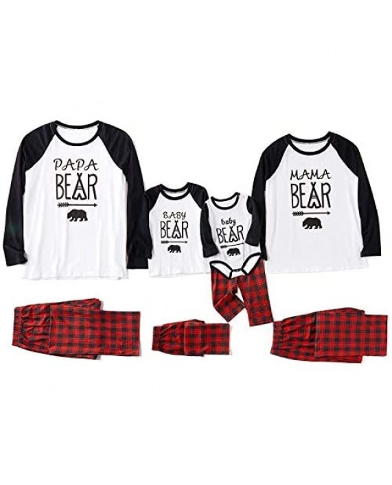 IFFEI Matching Family Pajamas Sets Christmas PJ's with Bear Printed Tee and Plaid Pants Loungewear