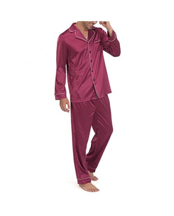 Indefini Men's Satin Pajama Set Classic Button Down Sleepwear Loungewear Silky Pj Sets Size S-2XL