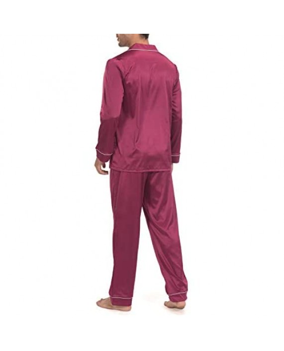 Indefini Men's Satin Pajama Set Classic Button Down Sleepwear Loungewear Silky Pj Sets Size S-2XL