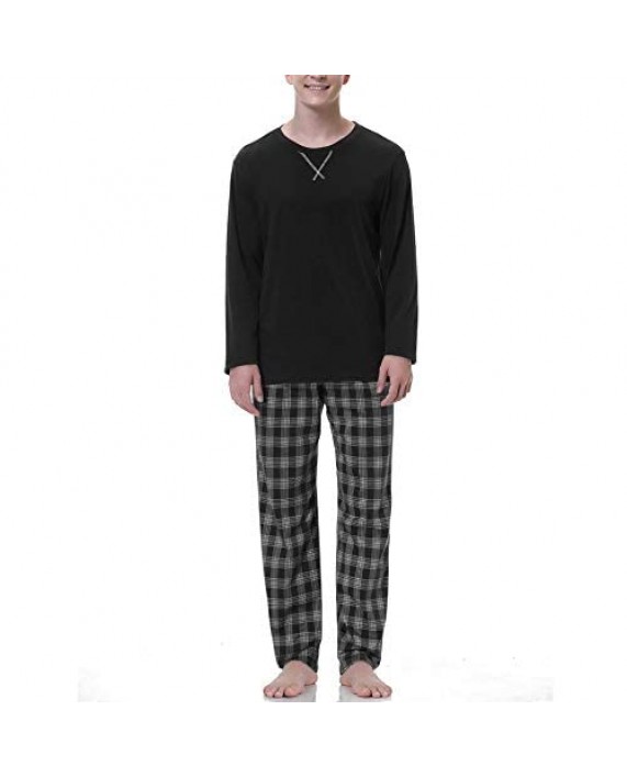 Irevial Men's Cotton Pajamas Sets Long Sleeve Crew Neck Soft Lounge Sleepwear