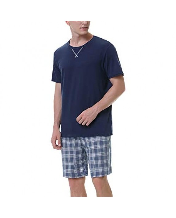 Irevial Men's Cotton Pajamas Sets Shorts Sleeve Crew Neck Soft Lounge Sleepwear