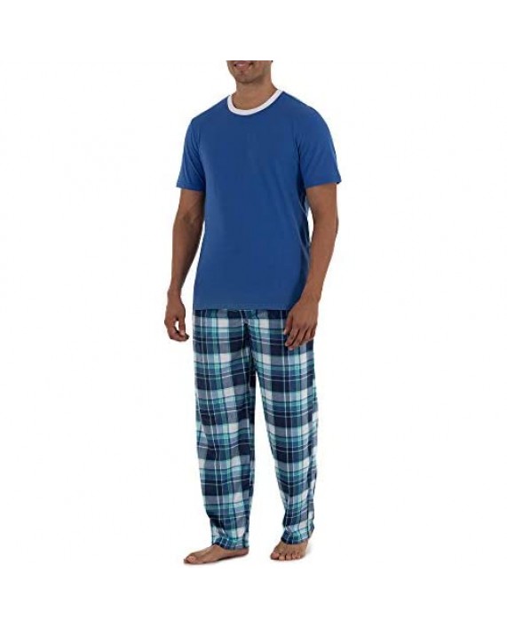 IZOD Men's Short Sleeve Jersey Knit Top and Lite Touch Fleece Pants Sleep Set