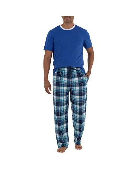 IZOD Men's Short Sleeve Jersey Knit Top and Lite Touch Fleece Pants Sleep Set