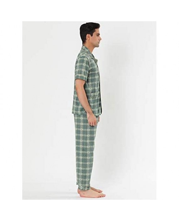 Lars Amadeus Men's Summer Nightwear Checks Short Sleeve Sleepwears Plaids Pajama Set Sleep Lounge Sets