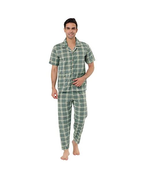 Lars Amadeus Men's Summer Nightwear Checks Short Sleeve Sleepwears Plaids Pajama Set Sleep Lounge Sets