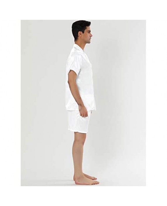 Lars Amadeus Men's Summer Satin Pajama Sets Short Sleeve Night Wear Sleepwears Sleep Lounge Sets