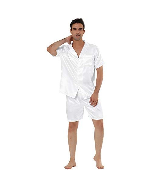 Lars Amadeus Men's Summer Satin Pajama Sets Short Sleeve Night Wear Sleepwears Sleep Lounge Sets