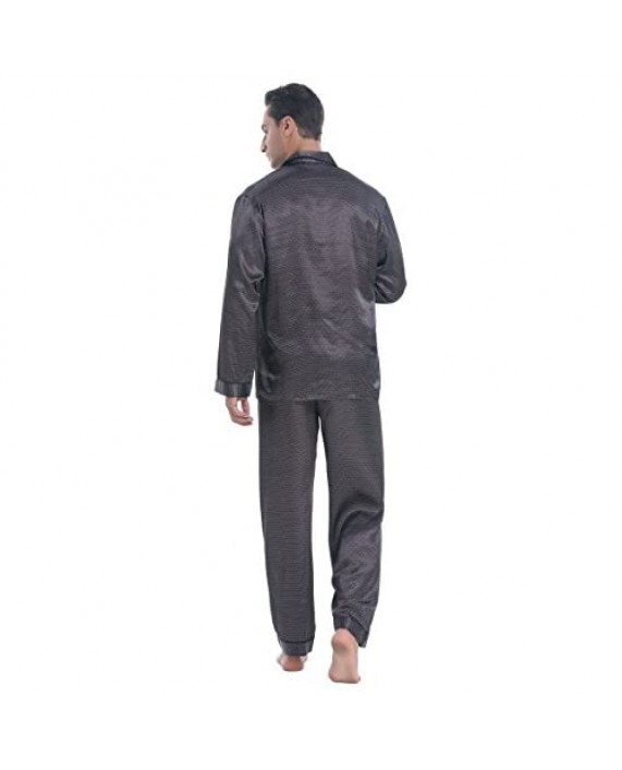 Lavenderi Men's Long Sleeve Silk Satin Pajama Set Silky Pajamas Sleepwear