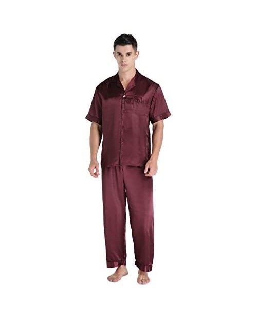 Lavenderi Men's Short Sleeve Silk Satin Pajama Set Silky Pajamas Sleepwear