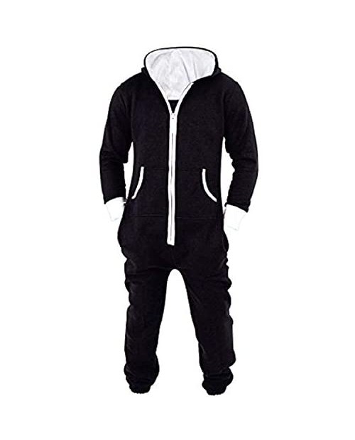 Lu's Chic Men's Hooded Onesie Union Suit Non Footed Warm Zipper Long Playsuit Pajama Jumpsuit