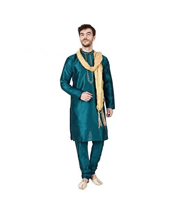 Maple Clothing Kurta Pajama Set Men's Indian Ethnic Wedding Party Dress Art Silk