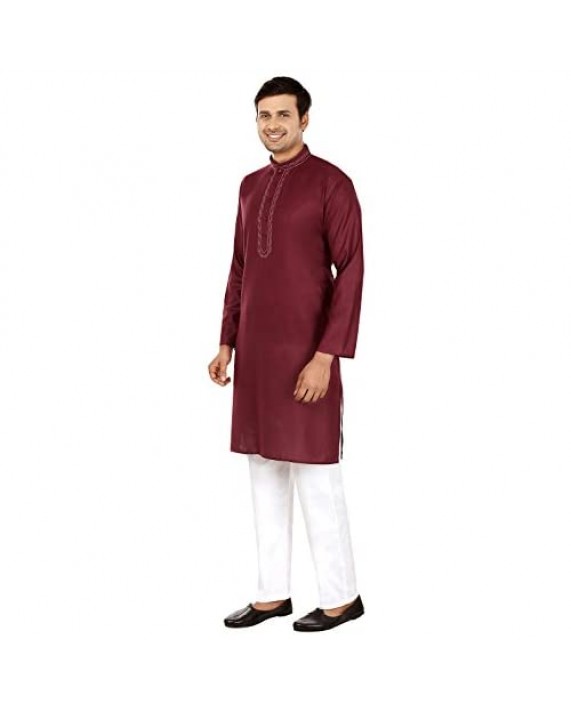 Maple Clothing Men's Kurta Pajama Embroidered Dress Cotton Indian Clothes