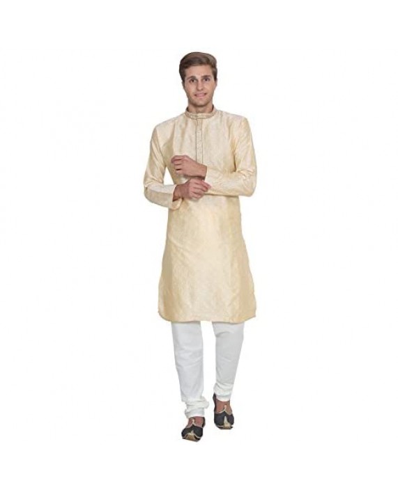 Maple Clothing Men's Kurta Pajama Jacquard Silk India Wedding Party Wear Apparel