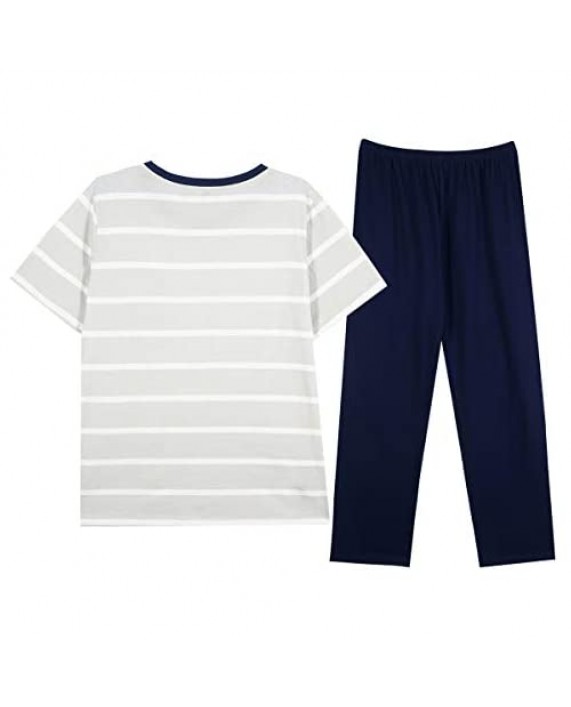MAX&IN Clothing Men's Pajama Set 100% Cotton Long Pajama Pants for Men Short/Long Sleeve Crew Neck Lounge Sleepwear