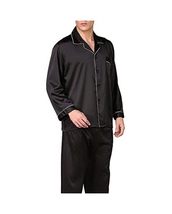 Men Silk Satin Pajamas Set Long Sleeve Classic Luxury Sleepwear Lapel Button Cardigan Home Clothes Loungewear