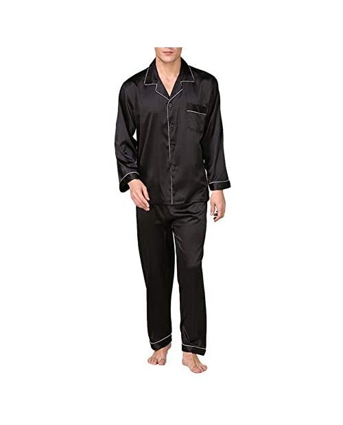 Men Silk Satin Pajamas Set Long Sleeve Classic Luxury Sleepwear Lapel Button Cardigan Home Clothes Loungewear