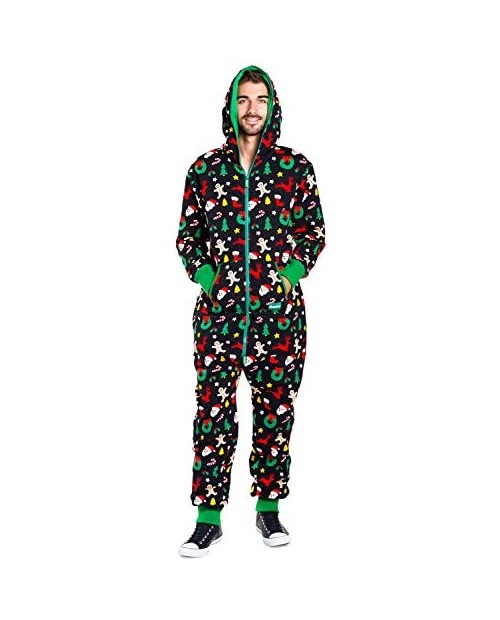 Men's Cozy Christmas Onesie Pajamas - Black Holiday Cookie Cutter Adult Cozy Jumpsuit