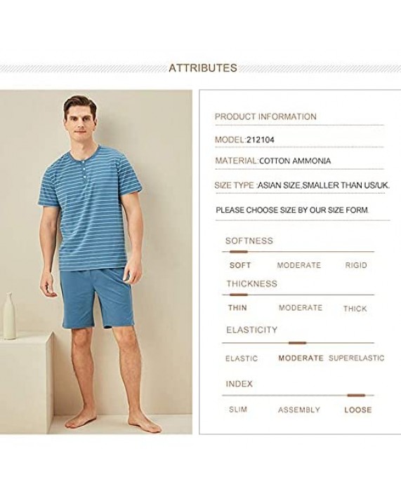 Men's Pajama Set Summer Striped Pajama Set Classic Short Sleeve Sleepwear for Loose Casual Sleepwear