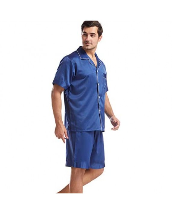 Mens Satin Pajamas Set Silky Sleepwear Loungewear Short Sleeve Pajama Set with Shorts