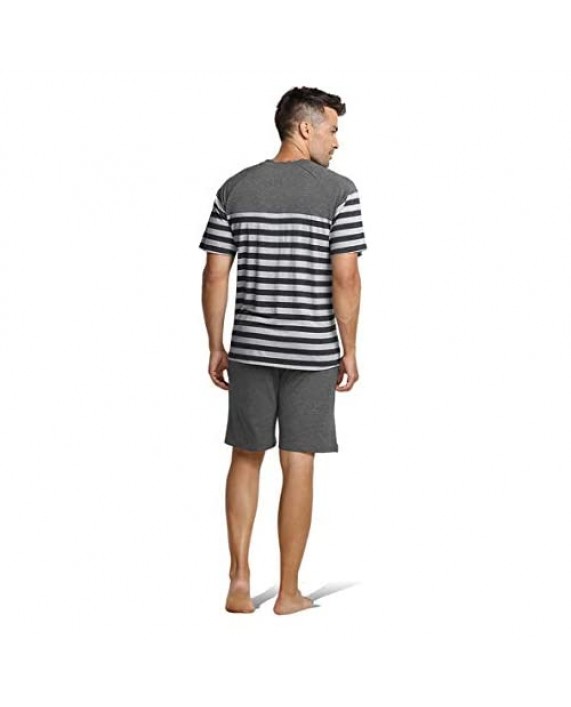 Men's Short Stripe Sleepwear Cotton Pajamas Soft Comfortable Classic Pjs Summer Set