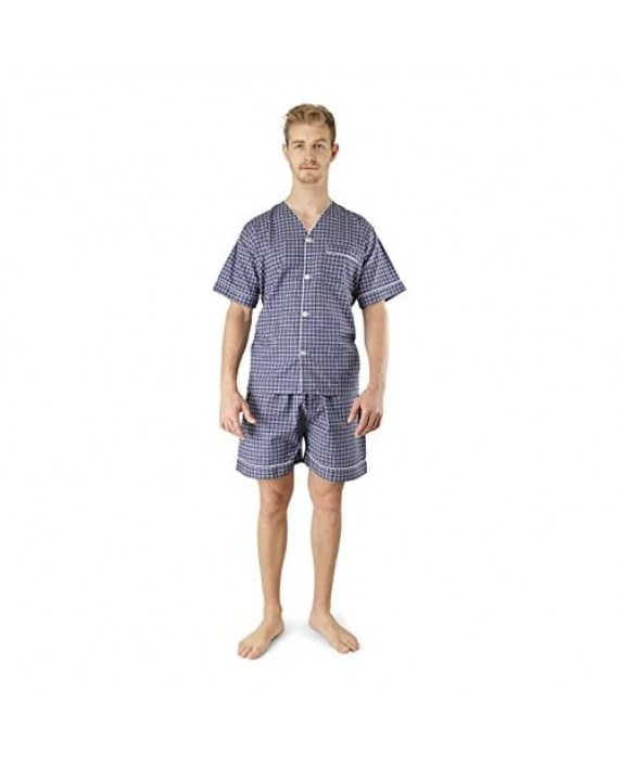 Men's Woven Pajama V-Neck Sleepwear Short Sleeve Shorts and Top Set Sizes S/4XL