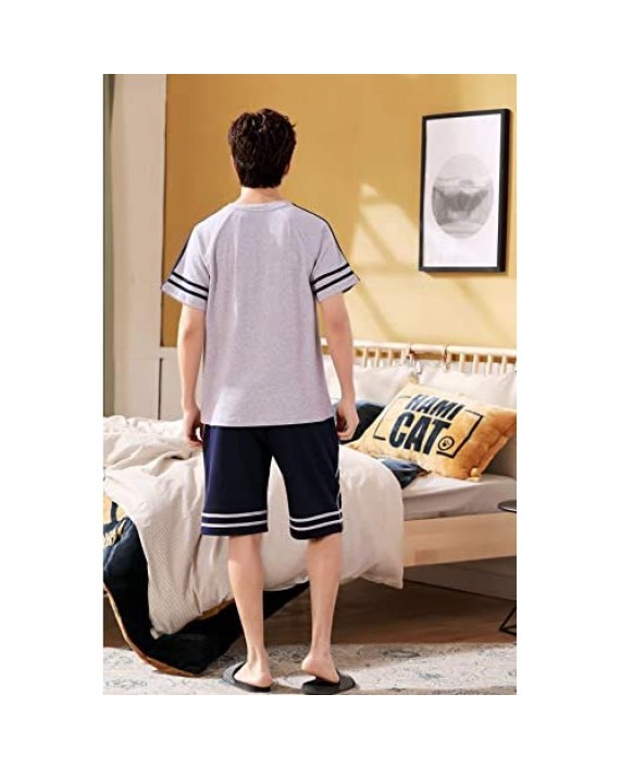 mitvr Pajamas for Men Short Sleeve Pajama Shorts Set Cotton Sleepwear Summer Loungewear