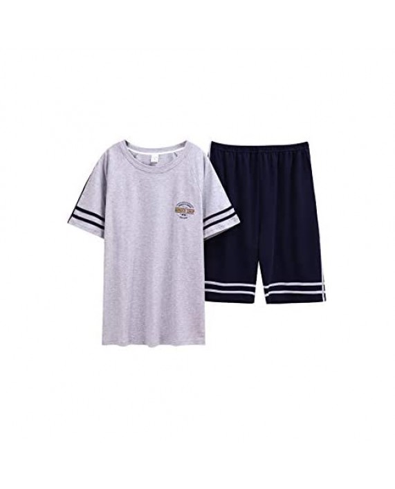 mitvr Pajamas for Men Short Sleeve Pajama Shorts Set Cotton Sleepwear Summer Loungewear