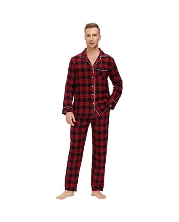 MoFiz Men's Pajamas Set Sleep Sets Pajama Plaid Sleepwear PJs Sets V-Neck Loungewear Woven Pajama Pants &Tops