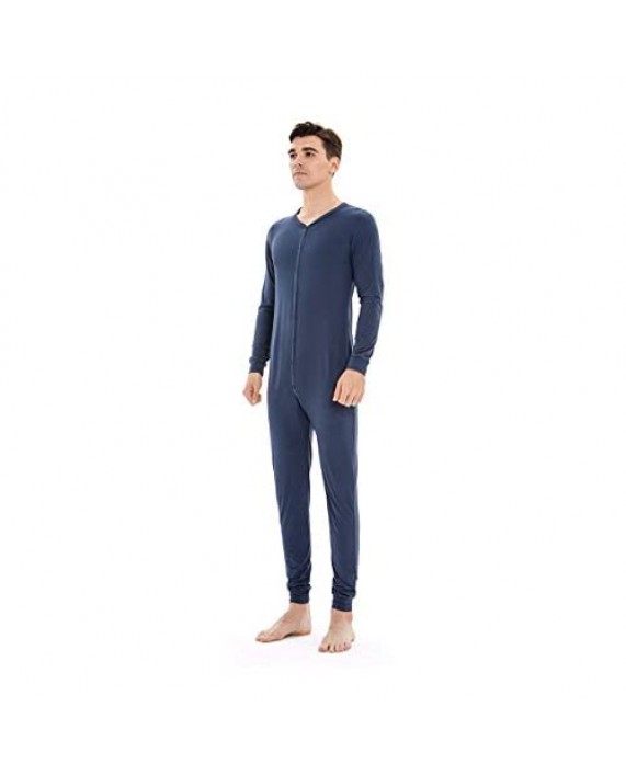 qingduomao Mens Onesie Pajamas Button Down Long Sleeve Union Suit One Piece Jumpsuit Valentine's Day Gift