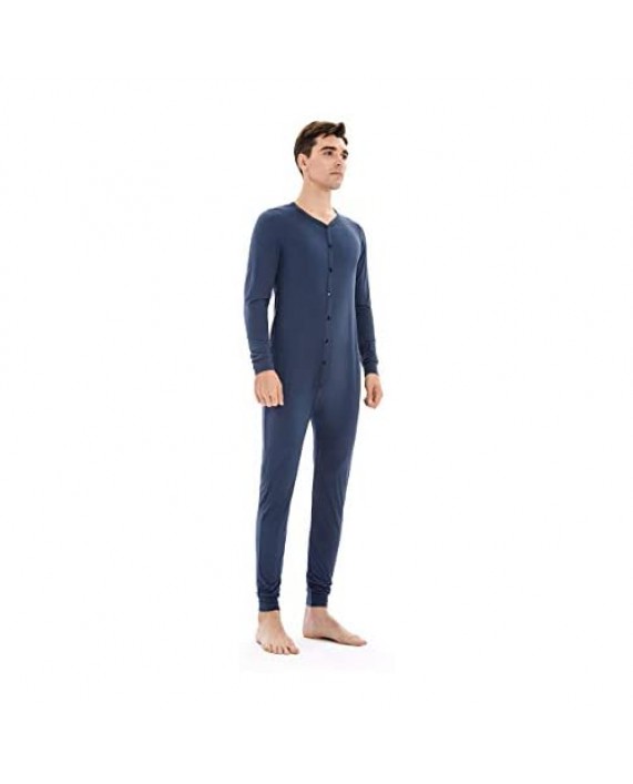 qingduomao Mens Onesie Pajamas Button Down Long Sleeve Union Suit One Piece Jumpsuit Valentine's Day Gift