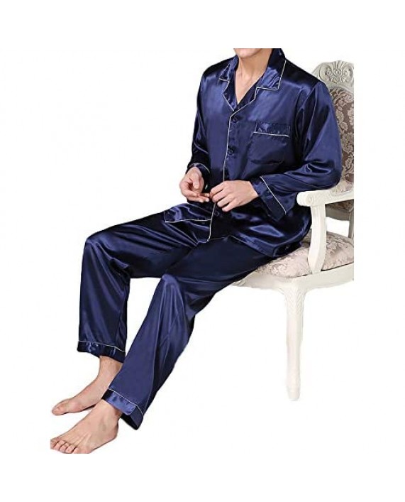 Shuyun Men's Classic Satin Pajama Set Sleepwear Cardigan Trousers Home Loungewear