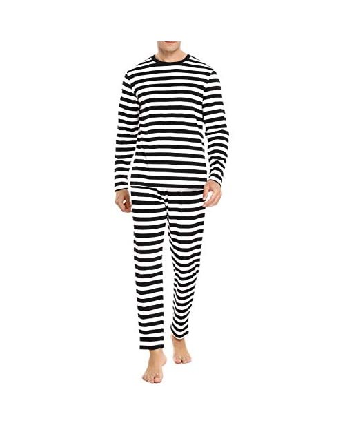 Sykooria Mens Cotton Striped PJS Long Sleeve Shirt With Pants For Men 2 Piece Sleepwear Pajamas Set For Men