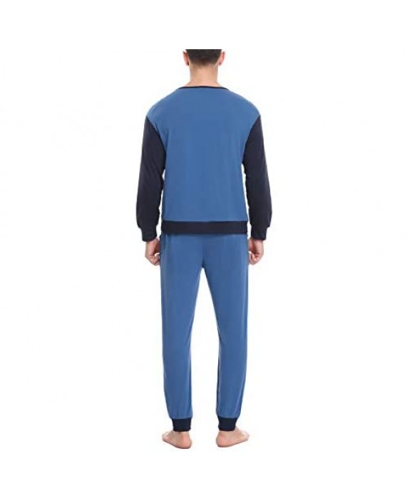 Sykooria Mens Pajama Set Long Sleeve Lounge Sets Contrast Color Top and Long Pants Comfy Pjs Sleepwear 2 Piece Nightwear