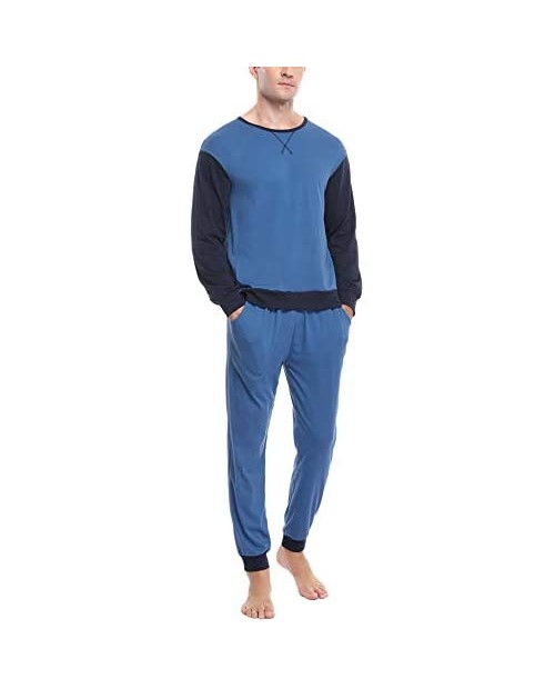Sykooria Mens Pajama Set Long Sleeve Lounge Sets Contrast Color Top and Long Pants Comfy Pjs Sleepwear 2 Piece Nightwear