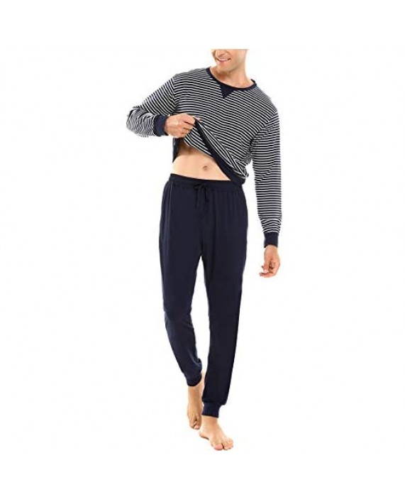 Sykooria Mens Pajama Set Stripe Long Sleeve Top with Long Pants Pjs Sets 2 Piece Loungewear Comfy Nightwear
