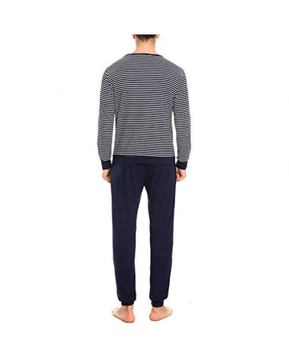Sykooria Mens Pajama Set Stripe Long Sleeve Top with Long Pants Pjs Sets 2 Piece Loungewear Comfy Nightwear
