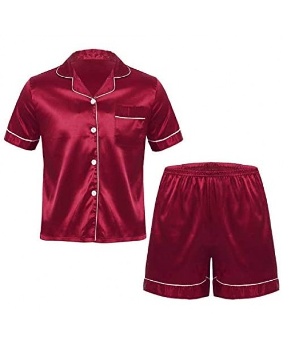 TSSOE Satin Pajamas for Men Short Sleeve Silk Pajama Set with Shorts Two Piece Pj Sets Button-Down Sleepwear Loungewear
