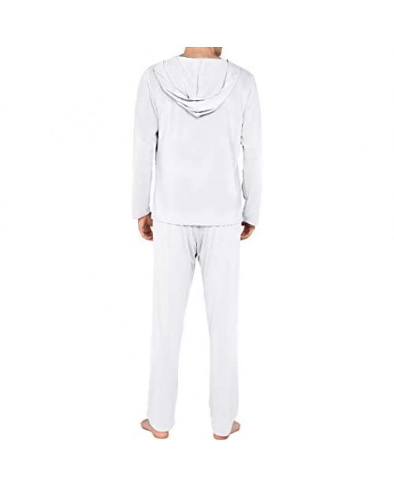 WEEN CHARM Mens Silk Satin Pajamas Set Hooded Shirt with Pants Sleepwear Loungewear
