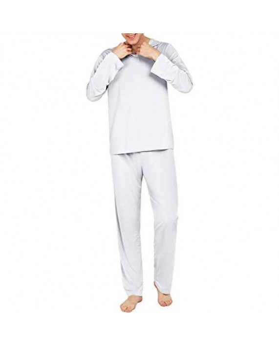 WEEN CHARM Mens Silk Satin Pajamas Set Hooded Shirt with Pants Sleepwear Loungewear