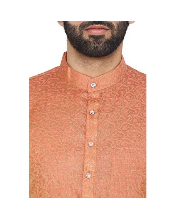 WINTAGE Men's Banarasi Art Silk Cotton Blend Festive and Casual Long Indian Kurta Comfy Sleepset : Multiple Colors