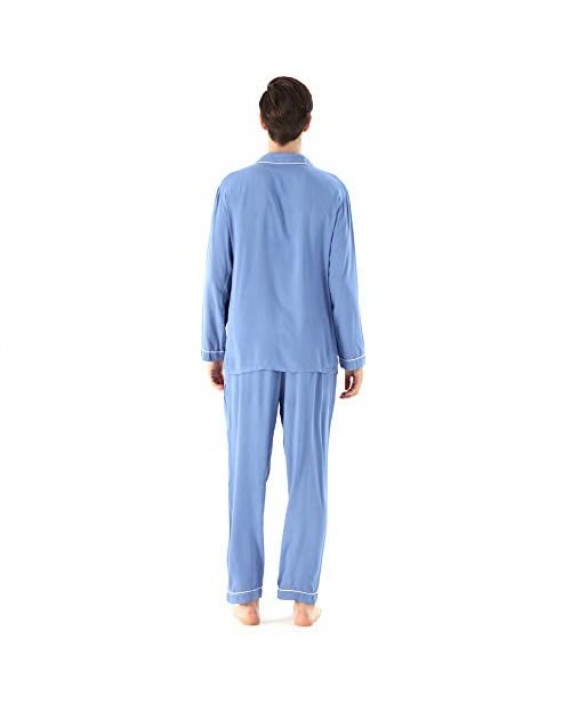 YIMANIE Mens Cotton Pajamas Set Long Sleeve and Long Pant Classic Sleepwear Woven Loungewear