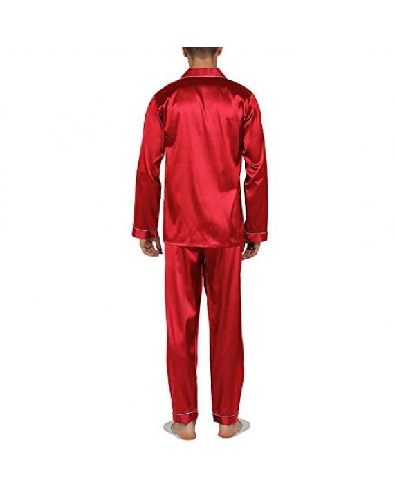 YIMANIE Mens Silk Satin Pajamas Set Classic Sleepwear Loungewear (XX-Large Red)