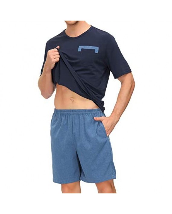 Zexxxy Mens Pajamas Set Short Sleeve Striped Tops with Shorts Sleep Set