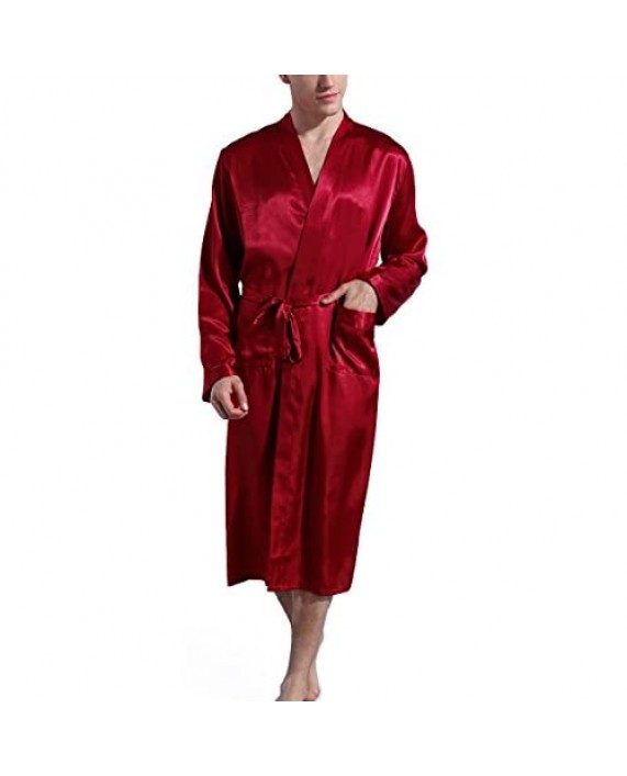 Admireme Men's Satin Kimono Robe Spa Bathrobes Loungewear Sleepwear Long Bathrobe Lightweight Silk Nightwear